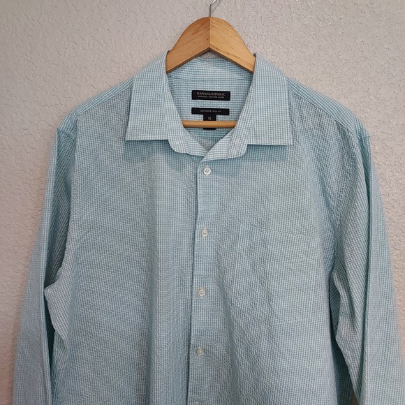 Banana Republic Mint Green Plaid Long Sleeve Button Up Size XL - Picture 2 of 10